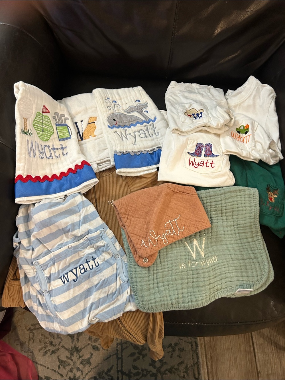 Personalized Wyatt Kids Pajama & Blanket Set - White, Blue, Green, Tan, Brown